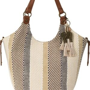 Sakroots Woven Striped Shoulder Bag in Cream & Brown